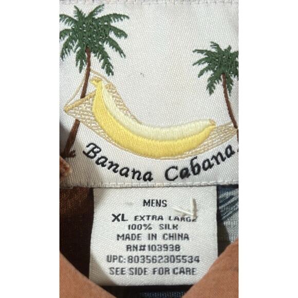 Banana Cabana Silk Hawaiian Shirt XL Rust Orange Tropical Floral Aloha Y2K - Picture 6 of 9